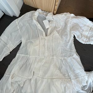 H&M Ruffled White Mini Embroidered  Oversize Dress